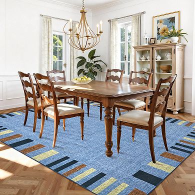 Modern Minimalist Solid Rug with Printed Border Washable and Foldable for Bedrooms Living Rooms