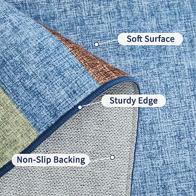 Modern Minimalist Solid Rug with Printed Border Washable and Foldable for Bedrooms Living Rooms