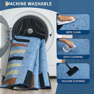 Modern Minimalist Solid Rug with Printed Border Washable and Foldable for Bedrooms Living Rooms