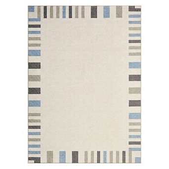 Modern Minimalist Solid Rug with Printed Border Washable and Foldable for Bedrooms Living Rooms