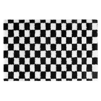Checkered Plush Area Rug Soft Thick Noise-Reducing Non-Slip Shag Carpet for Bedroom Living Room