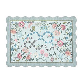 Area Rugs Scalloped Rug for Bedroom Non-Slip Floral Floor Mats Accent Rug Washable Farmhouse Carpet