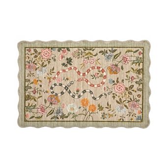 Area Rugs Scalloped Rug for Bedroom Non-Slip Floral Floor Mats Accent Rug Washable Farmhouse Carpet