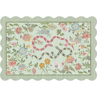 Area Rugs Scalloped Rug for Bedroom Non-Slip Floral Floor Mats Accent Rug Washable Farmhouse Carpet