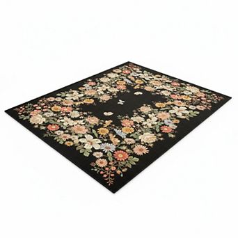 Floral Area Rugs Washable Area Rug Non-Slip Low Pile Carpet for Living Room Modern Boho Area Rug