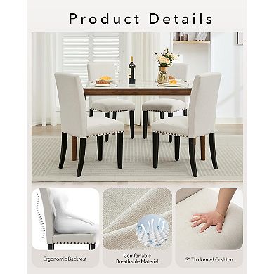 Modern Upholstered Dining Chairs Set of 4 Ergonomic Curved Backrest, Firm High-Density Foam Seat
