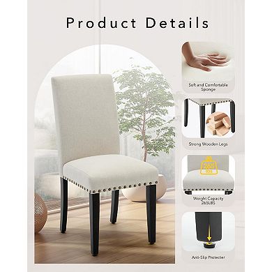 Modern Upholstered Dining Chairs Set of 4 Ergonomic Curved Backrest, Firm High-Density Foam Seat