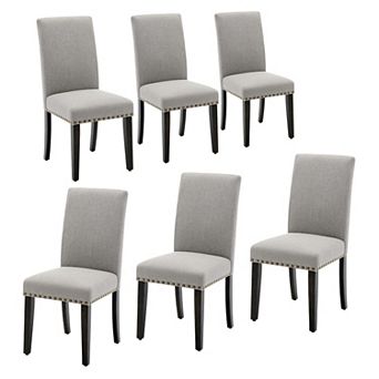 Ergonomic Modern Upholstered Dining Chairs Set of 6 Curved Backrest, Heavy-Duty Wood Legs,Gray