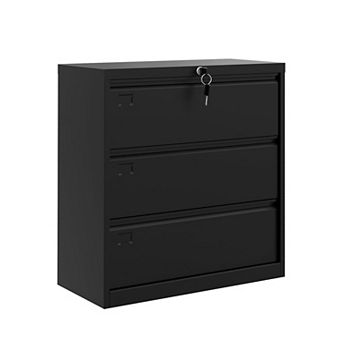 Black 52 Inch 3 Drawer Lockable Lateral File Cabinet 320LB Heavy Duty Metal
