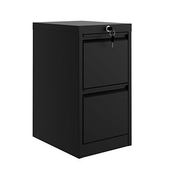 Black 2 Drawer Vertical Lockable File Cabinet Cold Rolled Steel Office Organizer