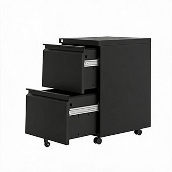 2 Drawer Rolling Metal File Cabinet Lockable Mobile Storage with Workbench Top