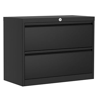 Black 2 Drawer Vertical Lockable File Cabinet Cold Rolled Steel Office Organizer
