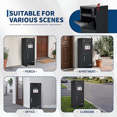 3 Doors Galvanized Steel Package Delivery Boxes, Waterproof Anti-Theft Parcel Drop Boxes with Lock