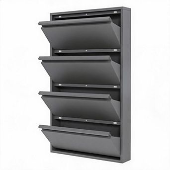 Garvee Slim Metal Shoe Cabinet with 4 Flip Drawers, Narrow Shoe Storage, Anti-Tip Safety Wall Mount