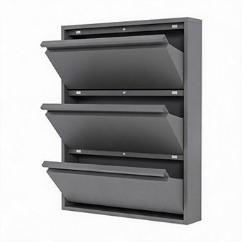 Garvee Slim Metal Shoe Cabinet with 3 Flip Drawers, Narrow Shoe Storage, Anti-Tip Safety Wall Mount