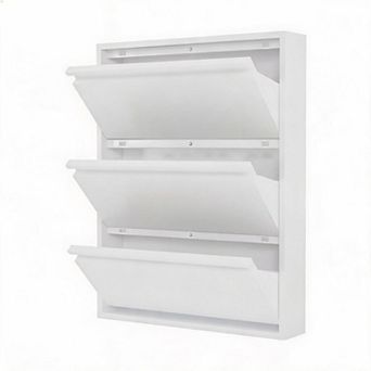 Garvee Slim Metal Shoe Cabinet with 3 Flip Drawers, Narrow Shoe Storage, Anti-Tip Safety Wall Mount