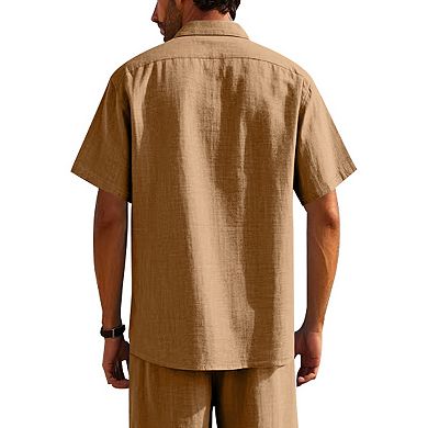 Men Short Sleeve Button Down Shirt Collared Lightweight Summer Casual Shirts with Chest Pocket