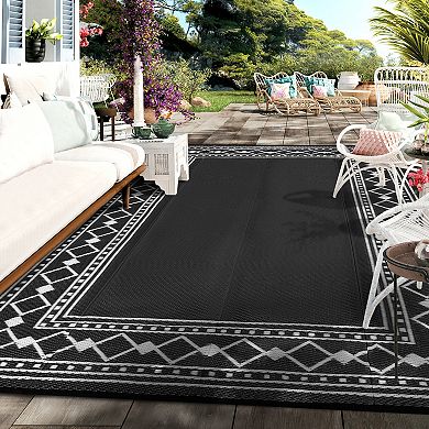 Waterproof Modern Outdoor Rug Foldable Reversible UV-Stabilized Carpet for Camper Beach Patio RV