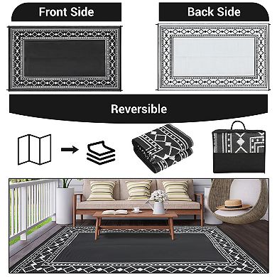Waterproof Modern Outdoor Rug Foldable Reversible UV-Stabilized Carpet for Camper Beach Patio RV