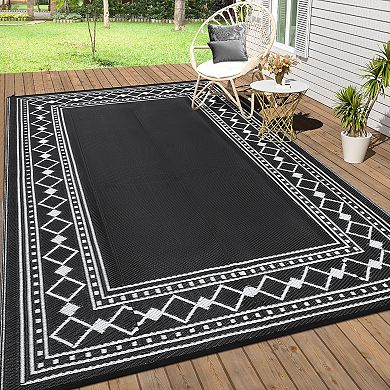 Waterproof Modern Outdoor Rug Foldable Reversible UV-Stabilized Carpet for Camper Beach Patio RV