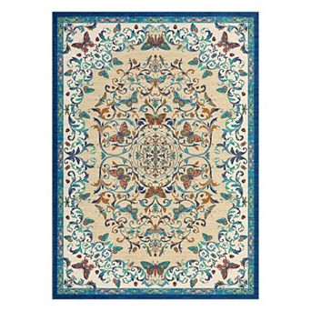 Vintage Butterfly Floral Medallion Rug Washable Indoor Pet Friendly Soft Carpet for Living Room