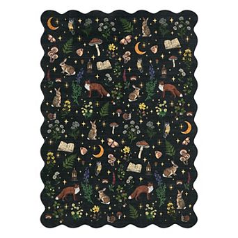 Woodland Forest Animal Print Rug Washable Soft Non Slip Pet Friendly Wave Edge Carpet for Bedroom