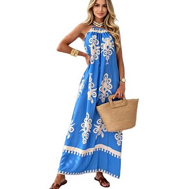 Women's Halter Neck Bohemian Printed Sleeveless Beach Maxi Dress