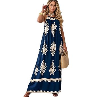Women's Halter Neck Bohemian Printed Sleeveless Beach Maxi Dress