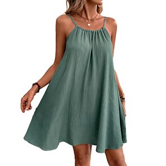 Women's Halter Neck Sleeveless Cami Dresses Loose Casual Swing Tank Summer Beach Sundress