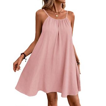 Women's Halter Neck Sleeveless Cami Dresses Loose Casual Swing Tank Summer Beach Sundress