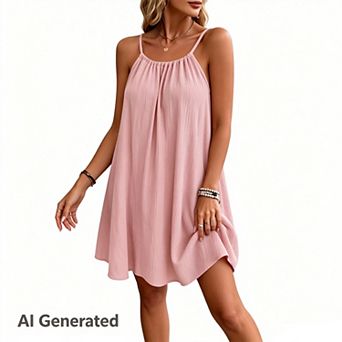 Women's Halter Neck Sleeveless Cami Dresses Loose Casual Swing Tank Summer Beach Sundress