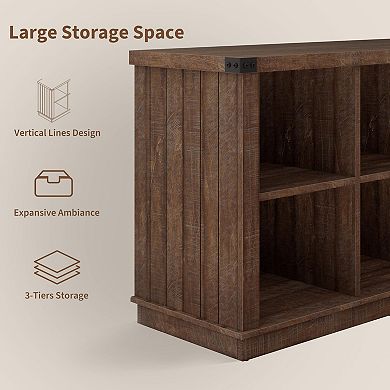 8-Cube Low Farmhouse Bookshelf 62" Horizontal Wood Storage Organizer, Freestanding Bookcase