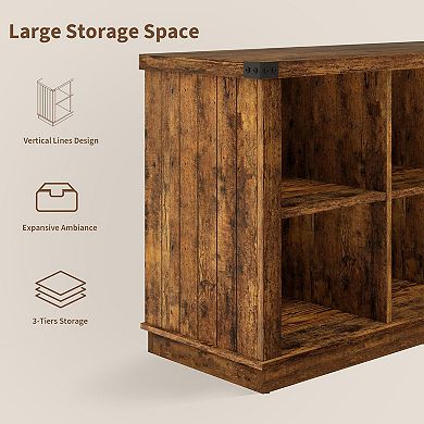8-Cube Low Farmhouse Bookshelf 62" Horizontal Wood Storage Organizer, Freestanding Bookcase