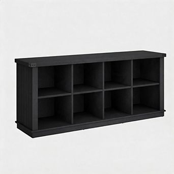 8-Cube Low Farmhouse Bookshelf 62" Horizontal Wood Storage Organizer, Freestanding Bookcase