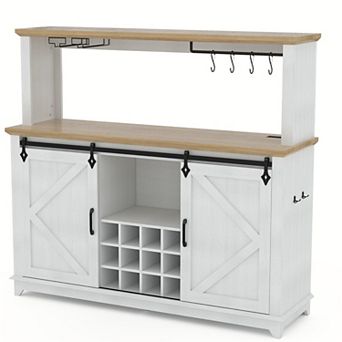 55" White Farmhouse Cabinet LED Light Power Outlet Sliding Barn Door