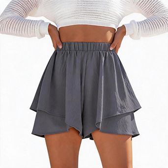 Womens Elastic High Waist Layered Ruffle Skort Lightweight Flowy Casual Summer Skirt Shorts