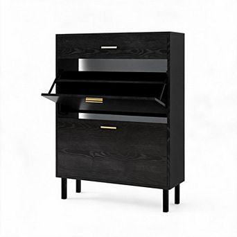Freestanding Wooden Narrow Shoe Cabinet 3 Drawers Adjustable Storage Shelves