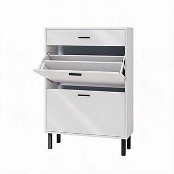 Freestanding Wooden Narrow Shoe Cabinet 3 Drawers Adjustable Storage Shelves