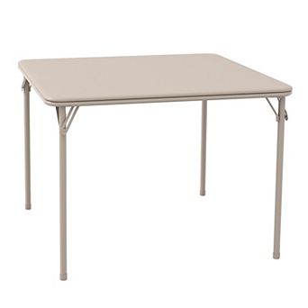 34 Inch Beige Folding Card Table PU Padded Top Steel Legs Portable Desk