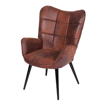 Brown Mid Century Modern Dining Chair Linen Suede Upholstery Wood Frame
