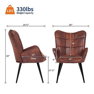 Brown Mid Century Modern Dining Chair Linen Suede Upholstery Wood Frame