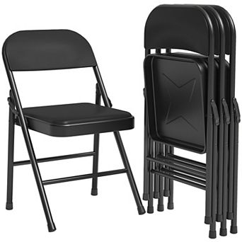 Black Oversized PU Padded Folding Chairs 4 Pack Metal Frame 350LBS