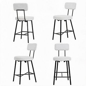 4 Pack Beige Wool Counter Stools Open Back Black Metal Legs
