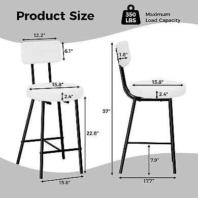 4 Pack Beige Wool Counter Stools Open Back Black Metal Legs