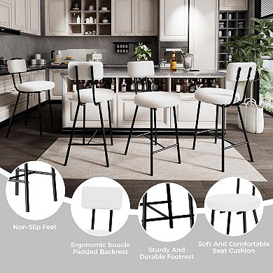 4 Pack Beige Wool Counter Stools Open Back Black Metal Legs