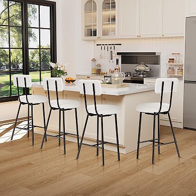 4 Pack Beige Wool Counter Stools Open Back Black Metal Legs