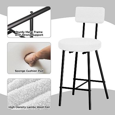 4 Pack Beige Wool Counter Stools Open Back Black Metal Legs