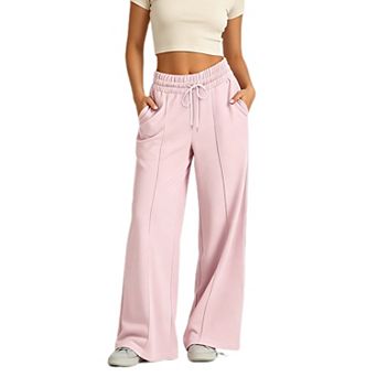 Womens Wide Leg Sweatpants Drawstring High Waisted Athletic Joggers Casual Palazzo Pants with Pocket