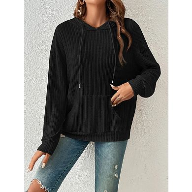 Women Oversized Hoodies Casual Long Sleeve Ribbed Knit Drawstring Pullover Sweatshirts with Pocket