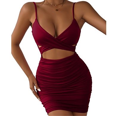 Womens Mesh One Piece Backless Modest Twist Front Dress
